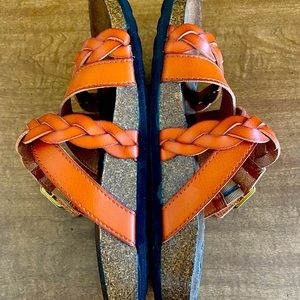 White Mtn Cliffs 6W birkie style cork footbed braided leather with adjust strap